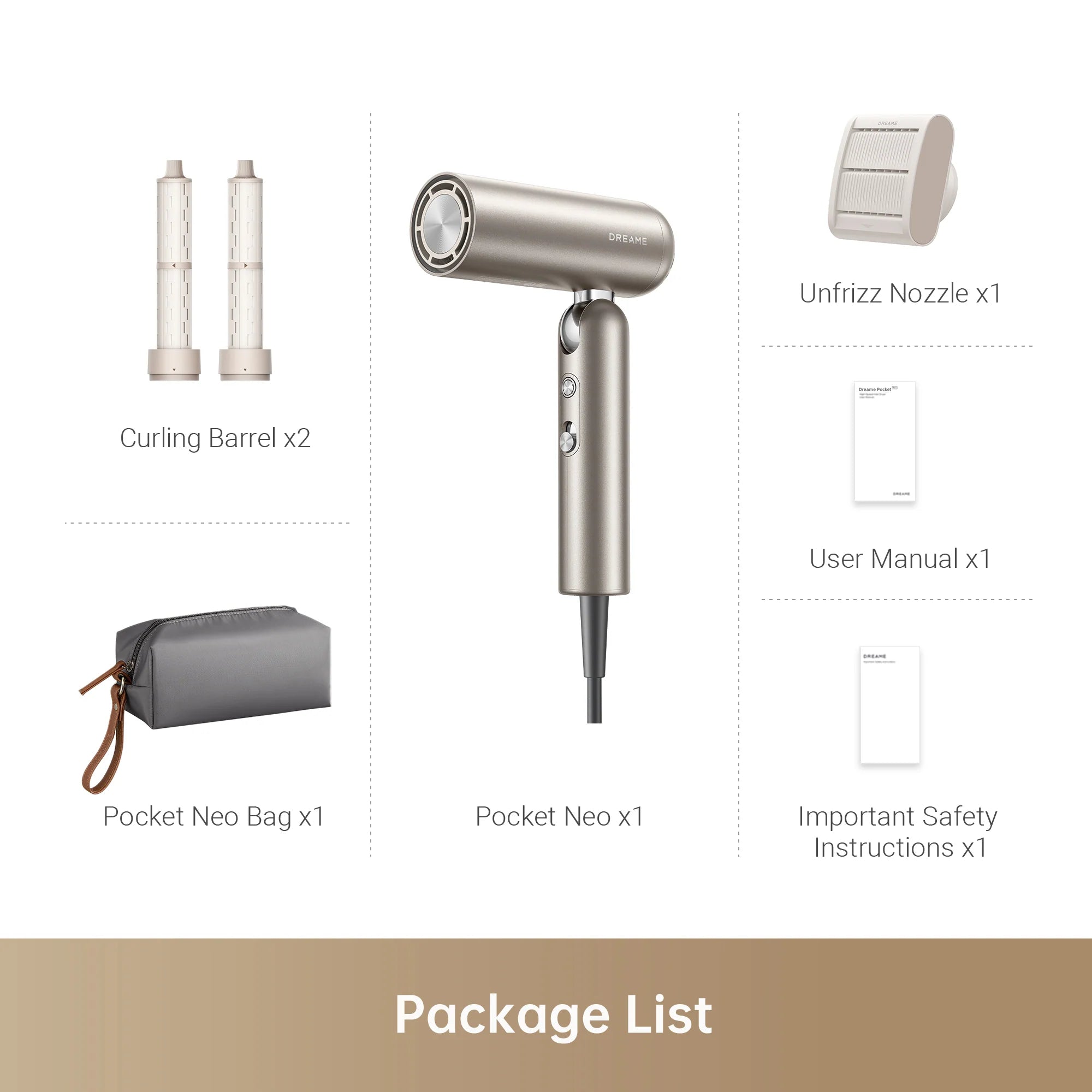 Dreame Pocket Neo High Speed Hair Dryer Titanium Gold